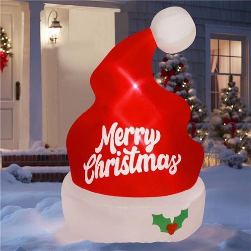 5ft Lighted Inflatable Santa Hat Outdoor Christmas Decor
